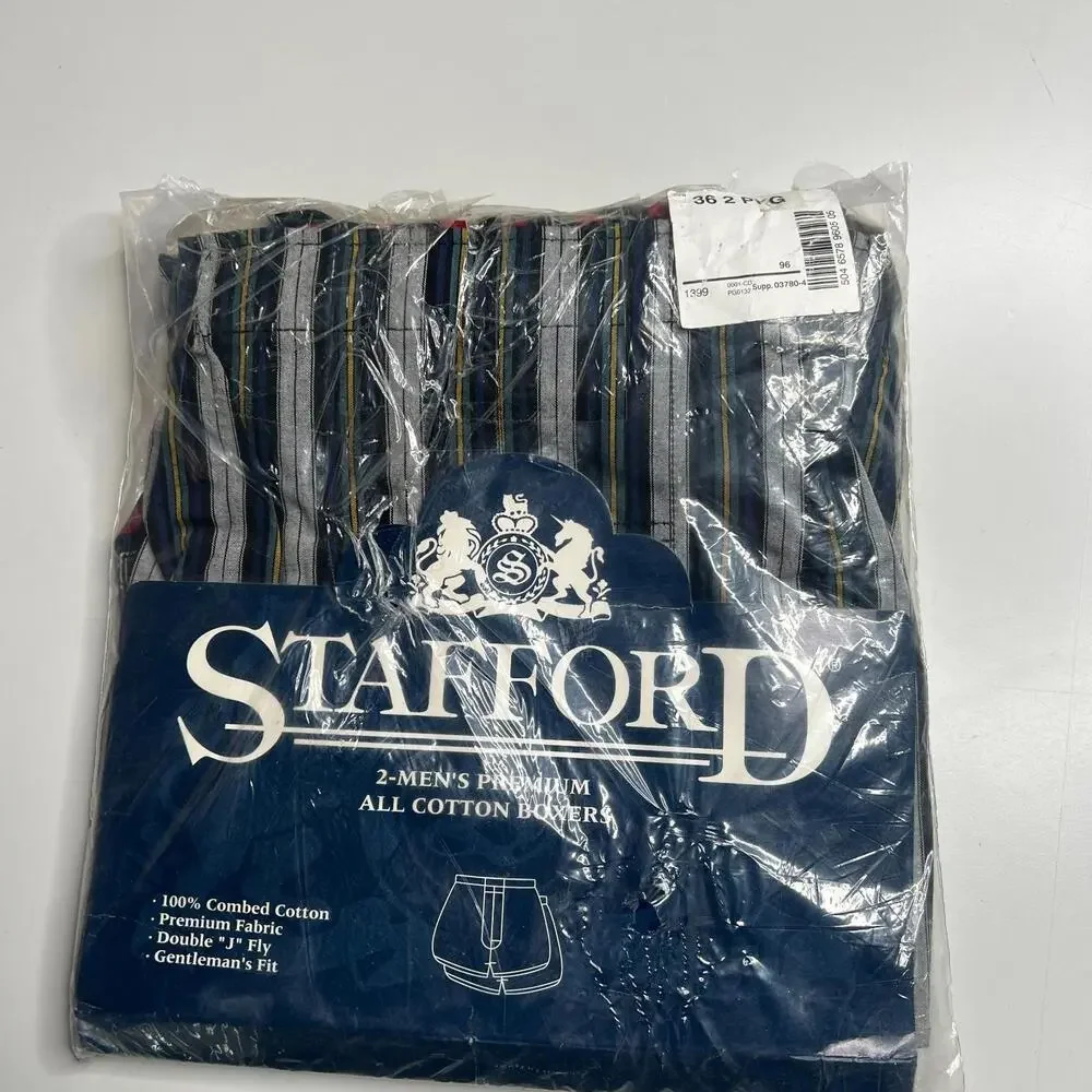 Vintage 2000s Stafford Men’s Boxer Shorts 2-Pack | All Cotton | Size‎ 36 | New